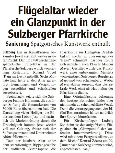 Flügelaltar wieder ein Glanzpunkt in der Sulzberger Pfarrkirche