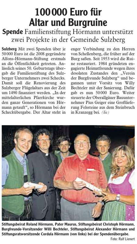 100.000 Euro für Altar und Burgruine