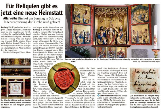 Flügelaltar wieder ein Glanzpunkt in der Sulzberger Pfarrkirche