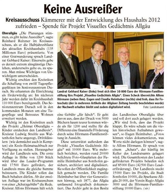 Spende für Projekt Visuelles Gedächtnis Allgäu